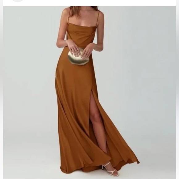 Fame and Partners Brown Maxi backless Strappy Draped Gown m76 - Picture 1 of 5